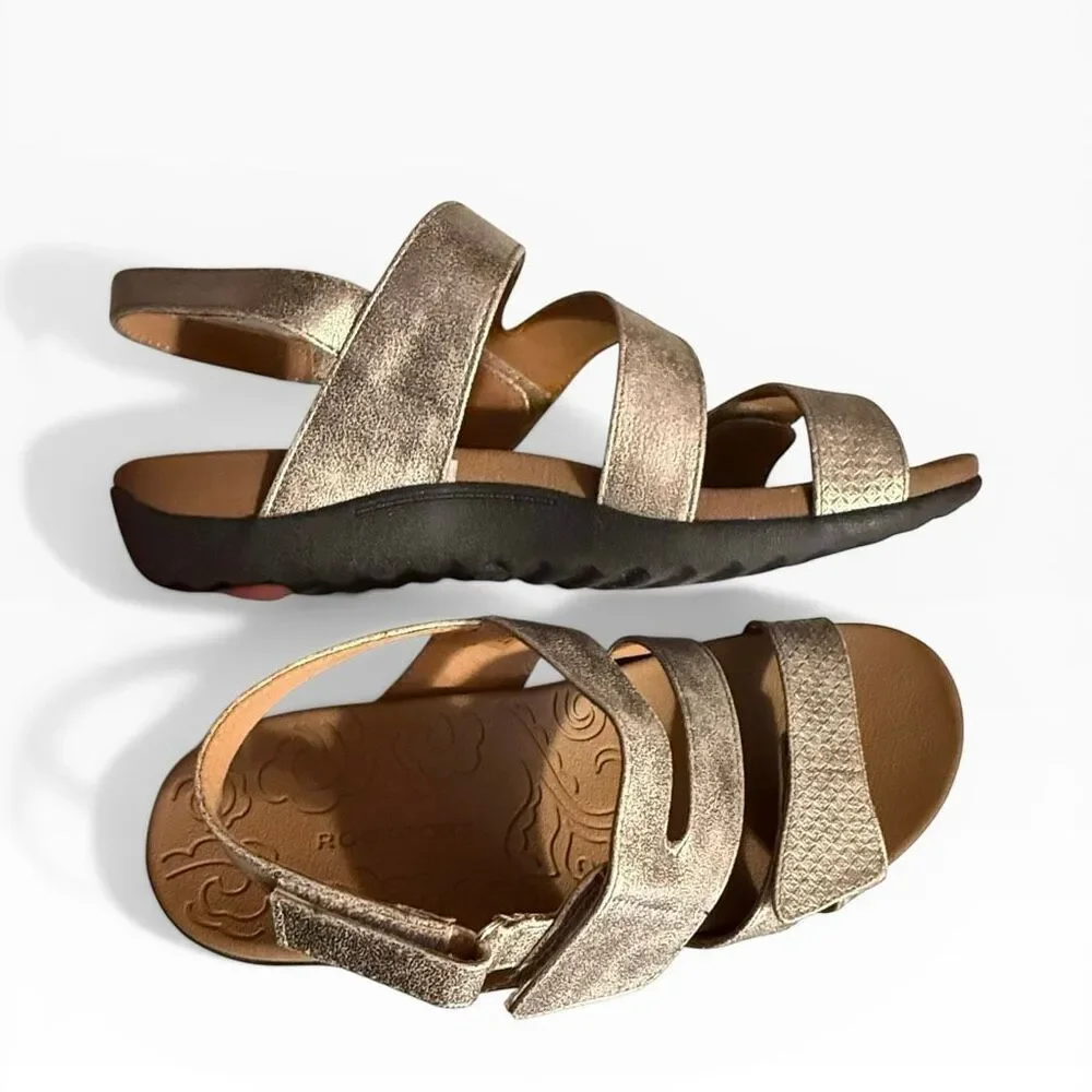 Rockport Ridge Asymmetrical Sandals Women's size 8.5 Adjustable Metallic Gold